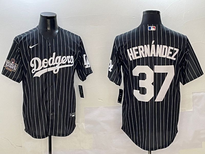 Men Los Angeles Dodgers #37 Hernandez Black Stripe Jointly Name 2025 Nike MLB Jersey style 3->los angeles dodgers->MLB Jersey